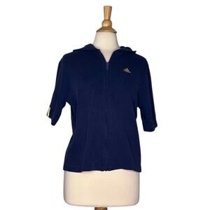 Vintage 90's Adidas Navy and Yellow Sweatsuit Zip Up Short Sleeve and Sweatpants